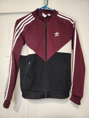 Adidas Maroon Black Colorblock Track Jacket
